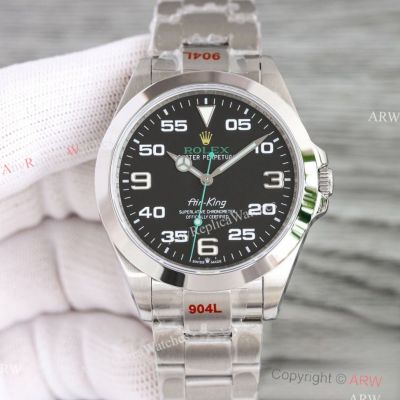 Swiss Replica Rolex Air King Stainless Steel Black Dial Swiss 2824 Movement